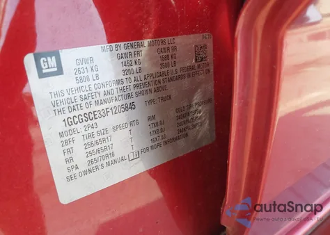 2015 Chevrolet Colorado Z71 from USA, damaged, VIN 1GCGSCE33F1205845